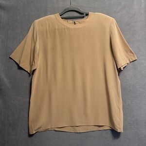 VTG 90s Tess 100% Silk Boxy Blouse Size L Beige Neutral Clean Girl Office Career
